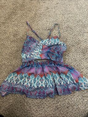Boho Printed Spaghetti Strap top in Teal & Purple